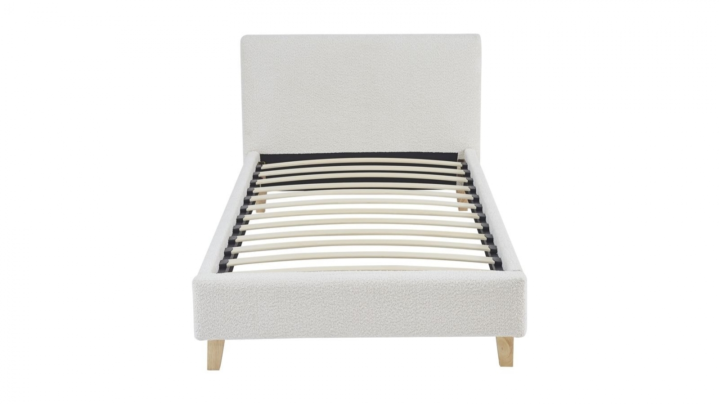 Ensemble Lit adulte 90x190cm avec tête de lit en tissu bouclé beige - Milo + Matelas mémoire de forme - Memo HR