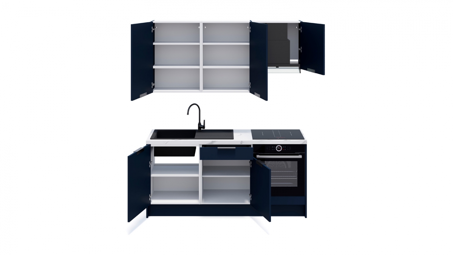 Ensemble de 6 meubles de cuisine - L. 185 cm - bleu marine - Luzia