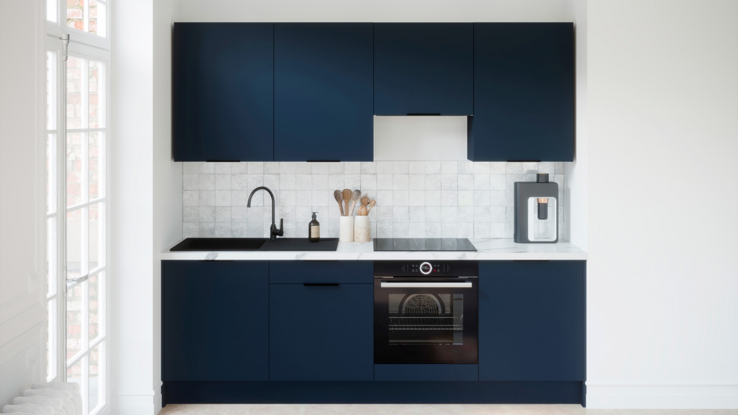 Ensemble de 8 meubles de cuisine - L. 245 cm - bleu marine - Luzia