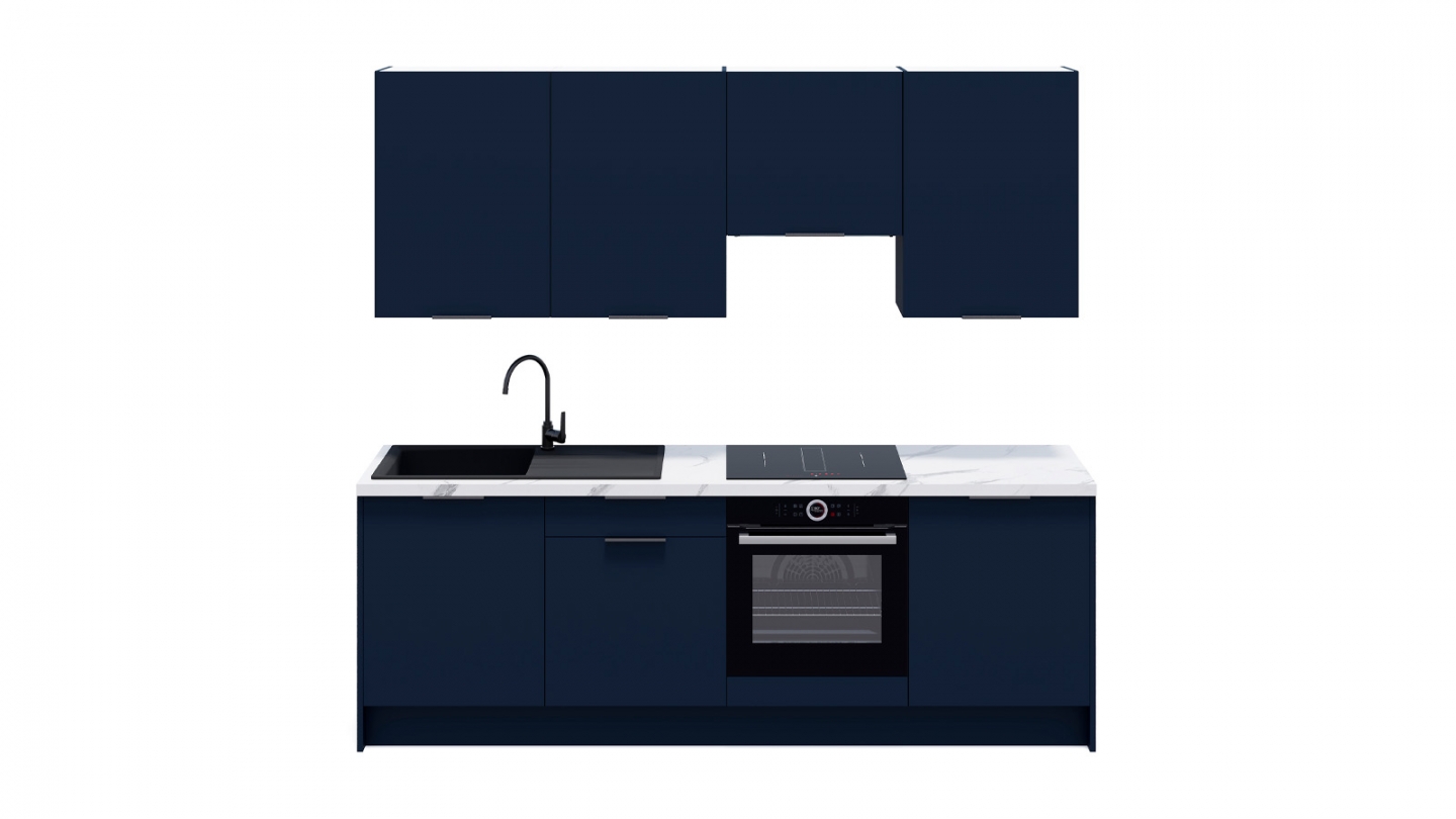 Ensemble de 8 meubles de cuisine - L. 245 cm - bleu marine - Luzia