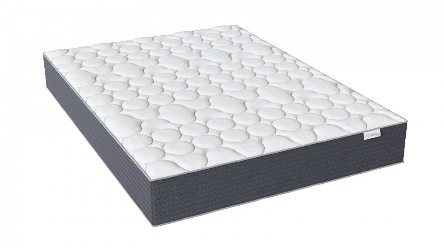 Ensemble Lit adulte 140x190cm avec tête de lit en tissu beige - Milo + Matelas mémoire de forme - Memo HR