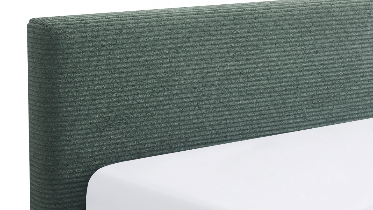 Ensemble Lit adulte 140x190cm avec tête de lit en velours côtelé vert kaki - Milo + Matelas mémoire de forme - Memo HR