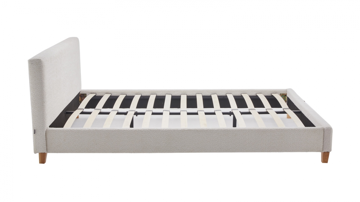 Ensemble Lit adulte 140x190cm avec tête de lit en tissu bouclé beige - Milo + Matelas mémoire de forme - Memo HR