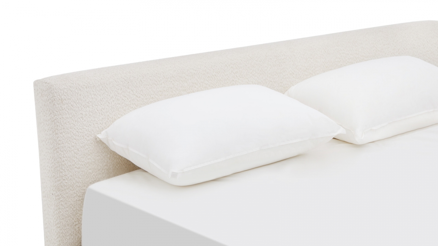 Ensemble Lit adulte 140x190cm avec tête de lit en tissu bouclé beige - Milo + Matelas mémoire de forme - Memo HR