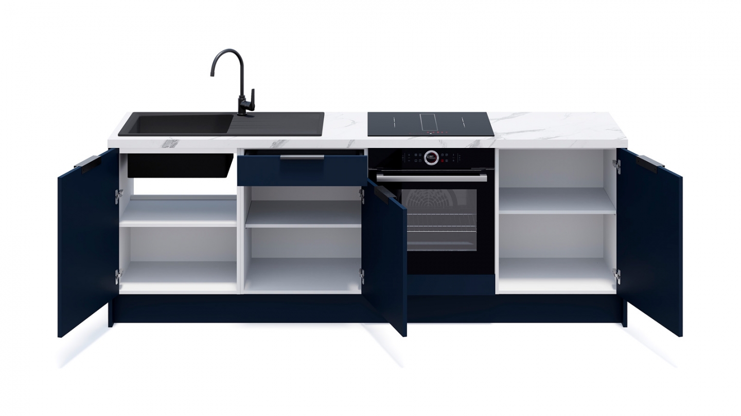 Meubles bas de cuisine - L. 245 cm - bleu marine - Luzia