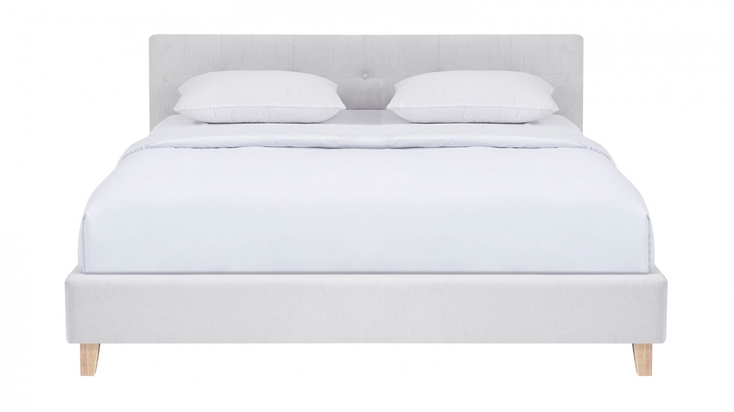Ensemble Lit adulte 160x200cm avec tête de lit en tissu beige - Milo + Matelas mémoire de forme - Memo HR
