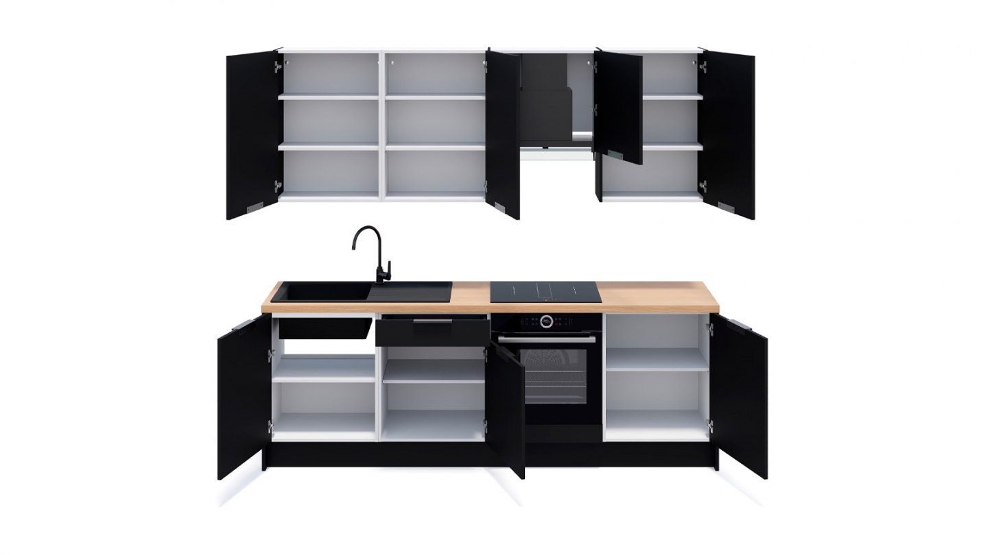Ensemble de 8 meubles de cuisine - L. 245 cm - noir - Luzia