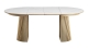 Table à manger ronde extensible plateau en céramique effet marbre et piètement bois clair 4 à 8 pers. 120/200 cm - Ada