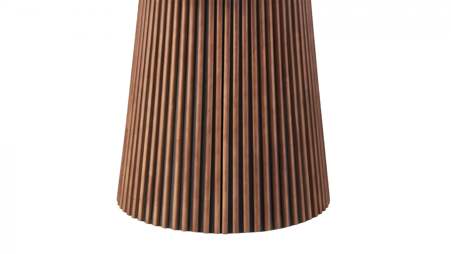 Table à manger ronde extensible plateau en céramique effet marbre et piètement en effet noyer 4 à 8 pers. 120/200 cm - Ada
