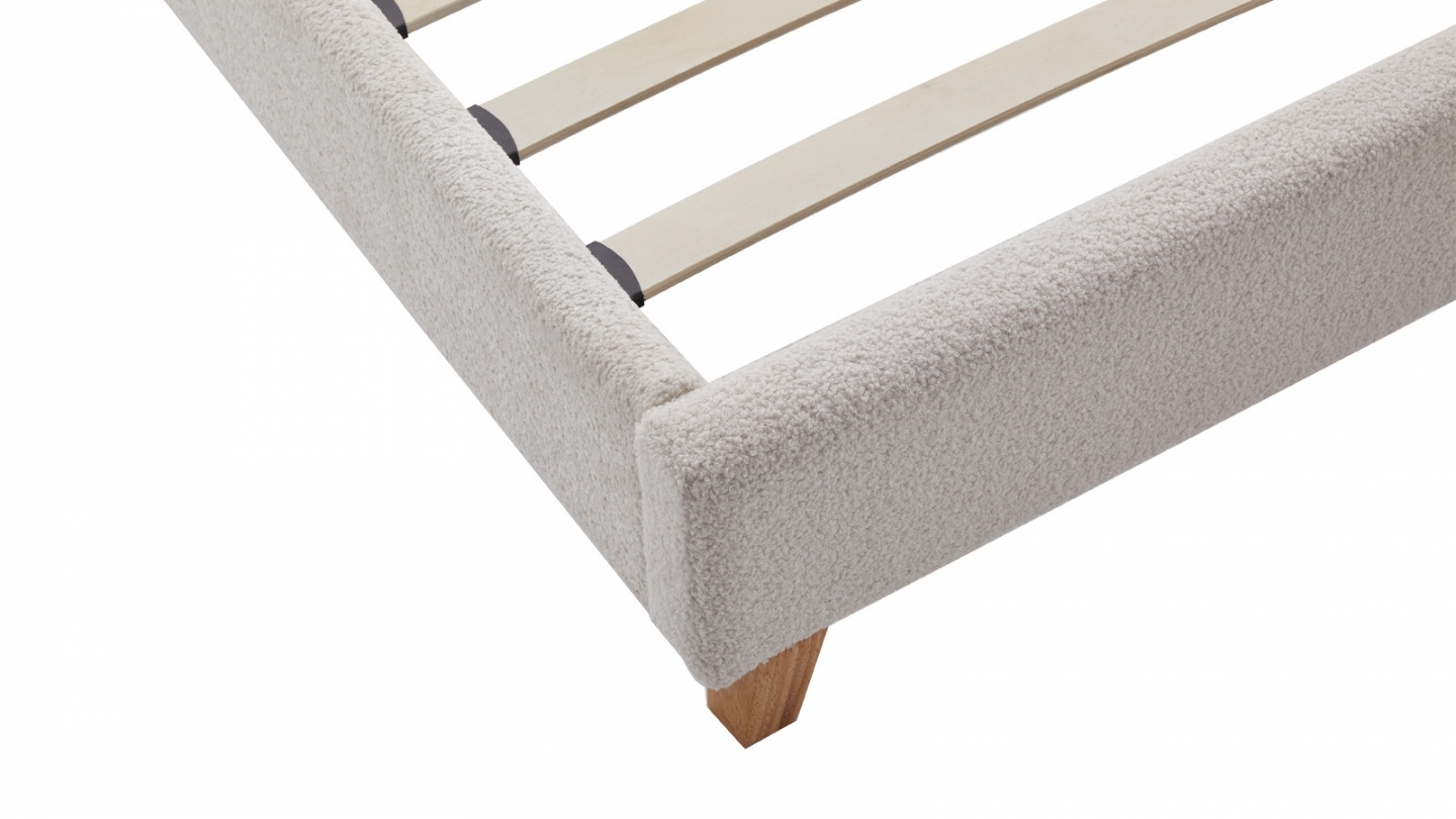 Ensemble Lit adulte 160x200cm avec tête de lit en tissu bouclé beige - Milo + Matelas mémoire de forme - Memo HR