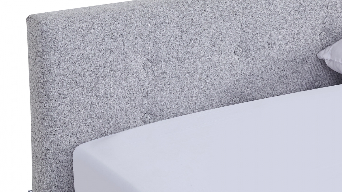 Ensemble Lit adulte 160x200cm avec tête de lit en tissu gris chiné - Milo + Matelas mémoire de forme - Memo HR
