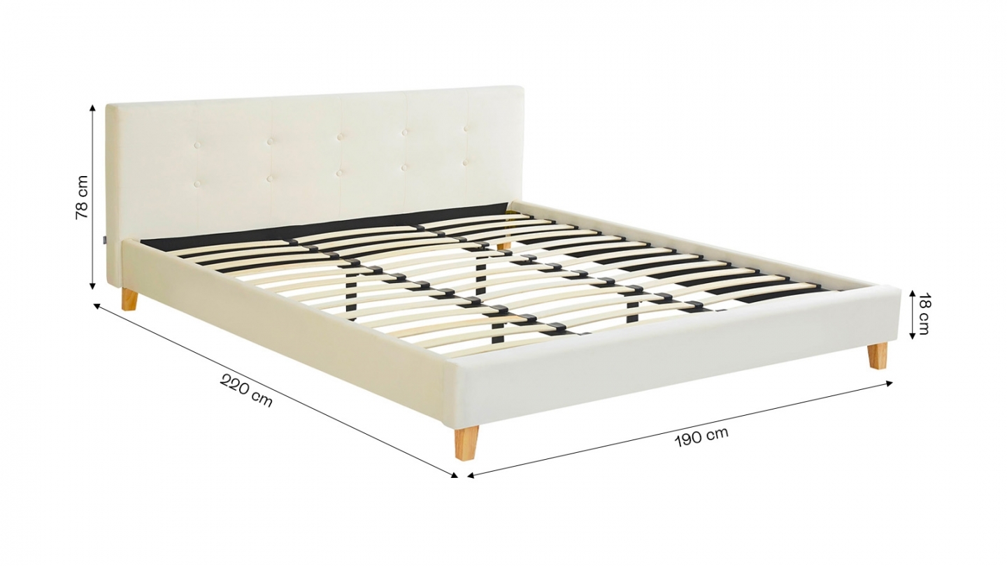 Ensemble Lit adulte 180x200cm avec tête de lit en velours beige - Milo + Matelas mémoire de forme - Memo HR