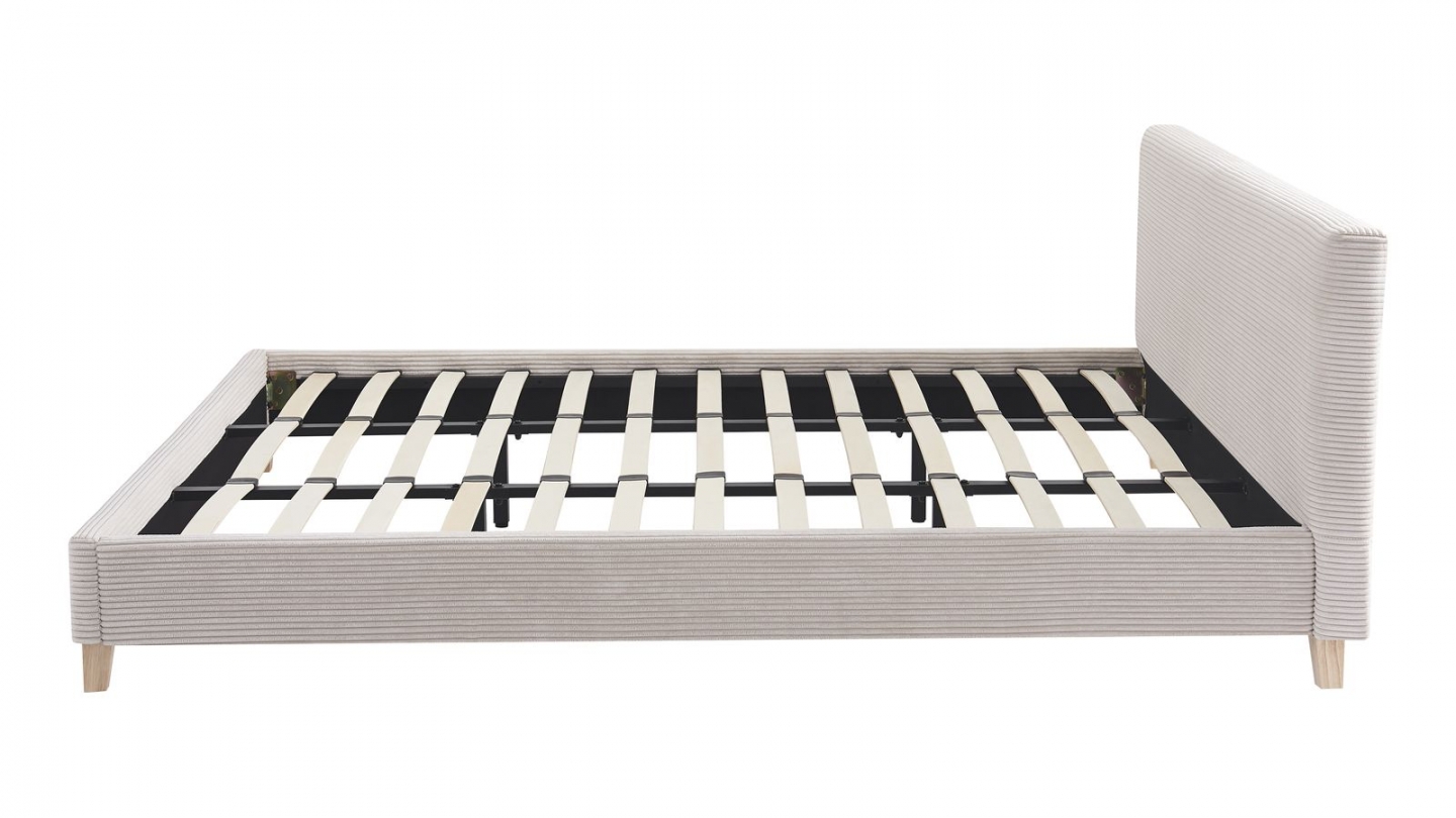 Ensemble Lit adulte 180x200cm avec tête de lit en velours côtelé beige - Milo + Matelas mémoire de forme - Memo HR