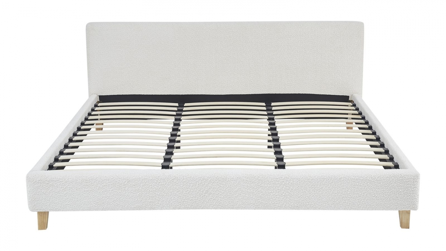 Ensemble Lit adulte 180x200cm avec tête de lit en tissu bouclé beige - Milo + Matelas mémoire de forme - Memo HR