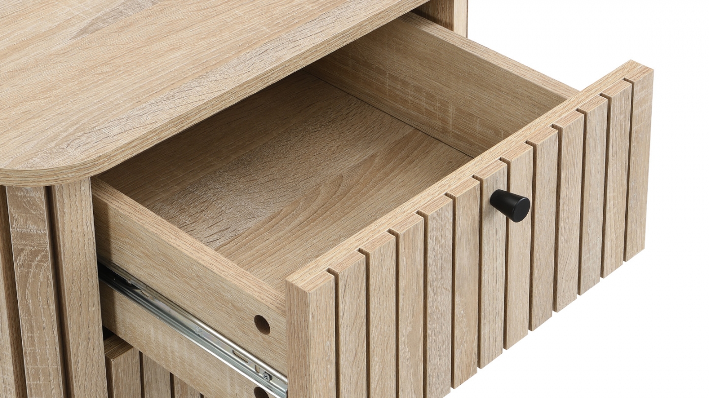 Table de chevet 2 tiroirs rainurés couleur chêne L50xH55 cm - Solna