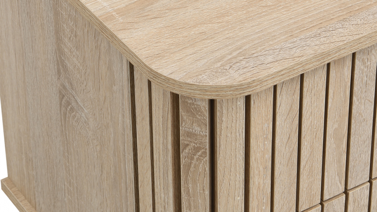 Table de chevet 2 tiroirs rainurés couleur chêne L50xH55 cm - Solna