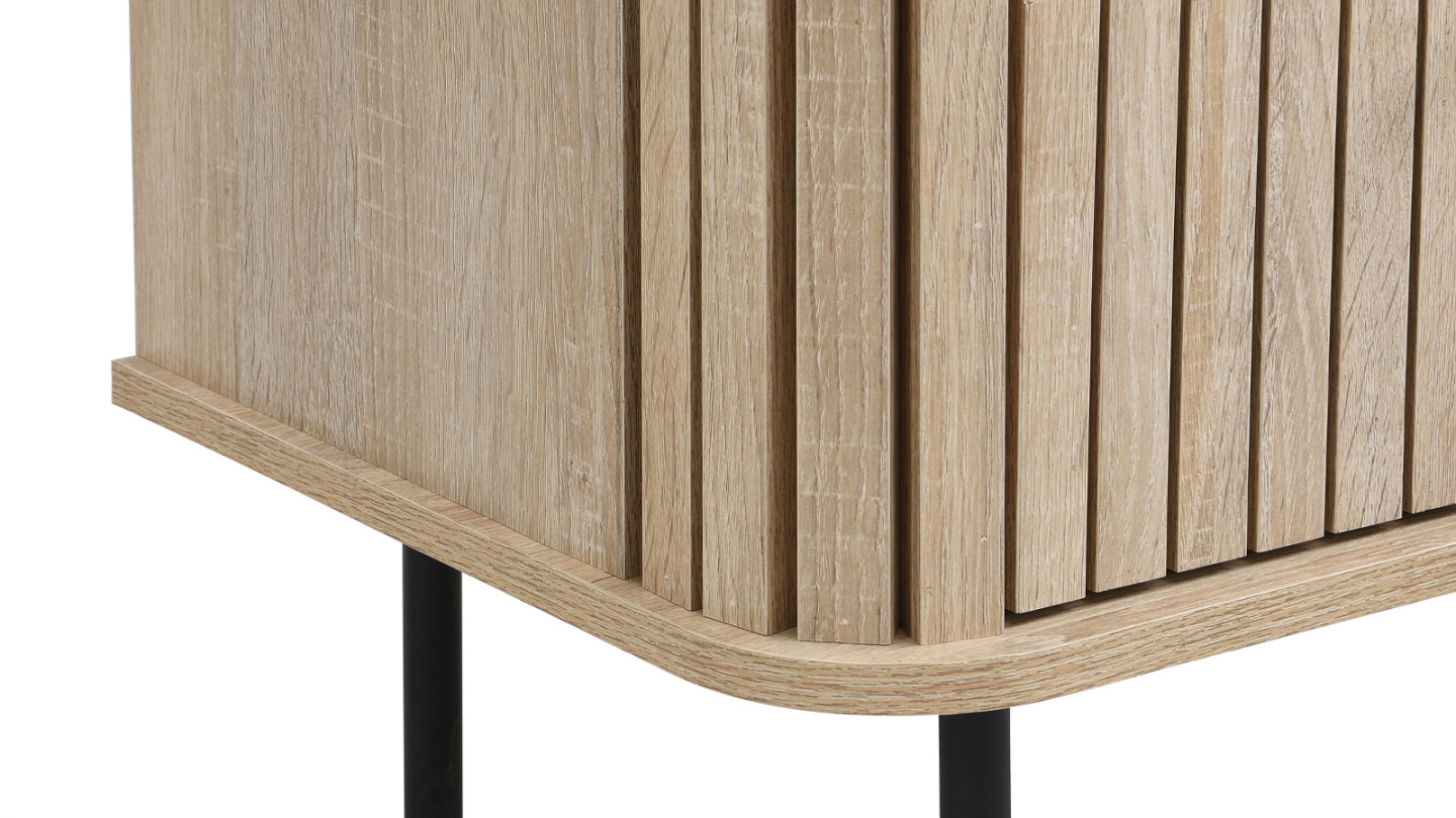 Table de chevet 2 tiroirs rainurés couleur chêne L50xH55 cm - Solna