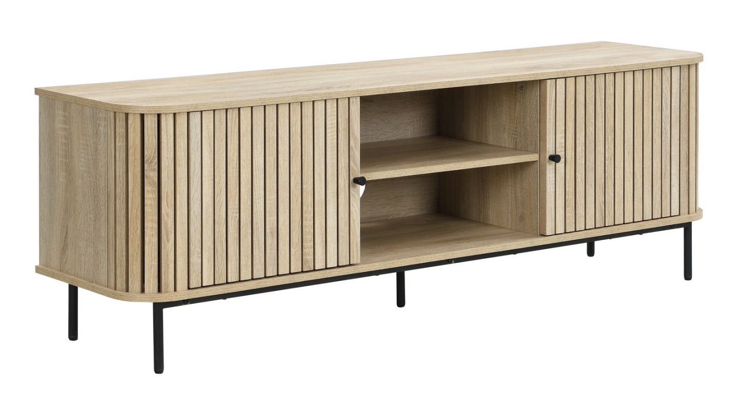 Meuble TV 2 portes rainurées couleur chêne L160xH55 cm - Solna