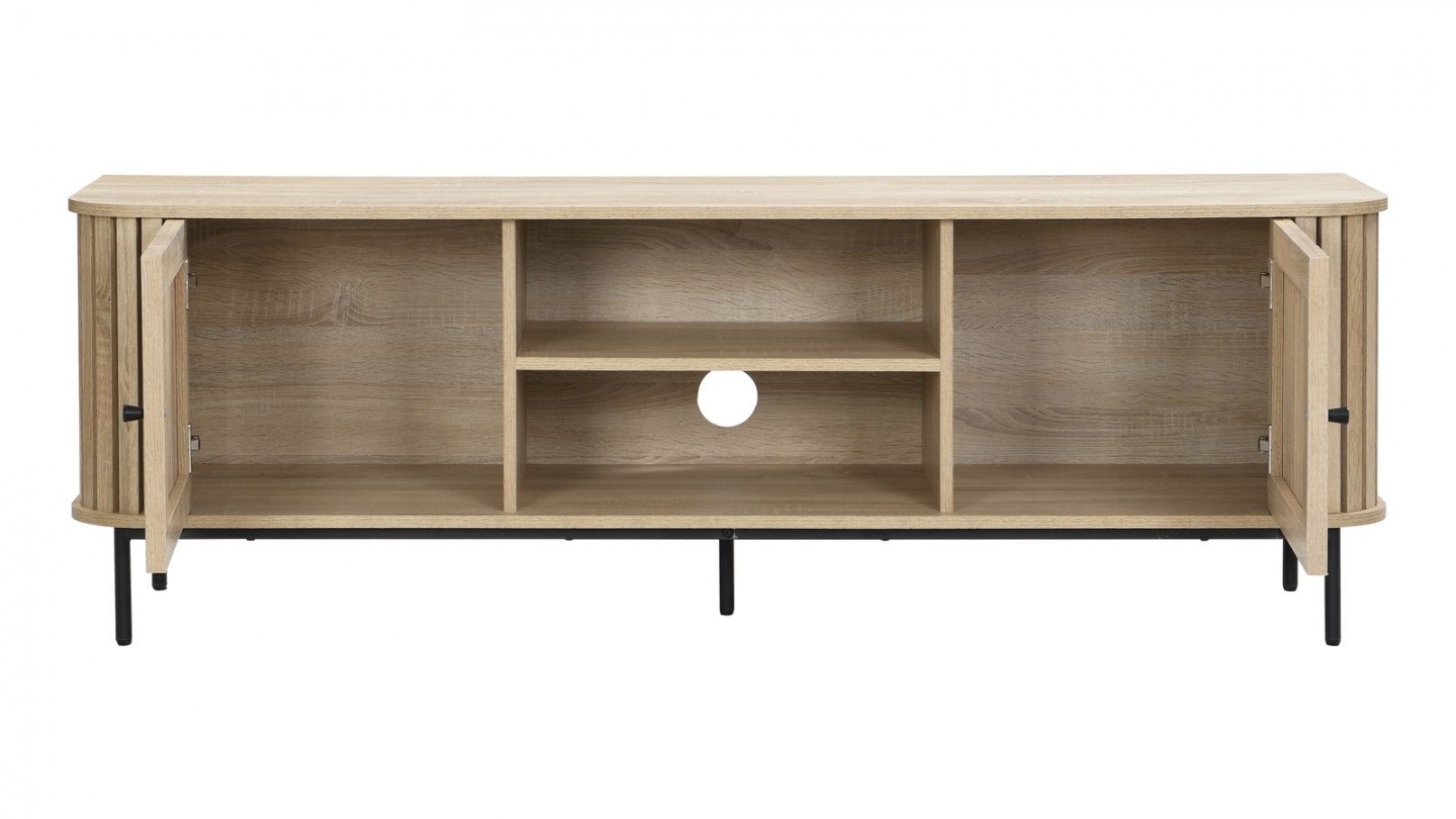 Meuble TV 2 portes rainurées couleur chêne L160xH55 cm - Solna