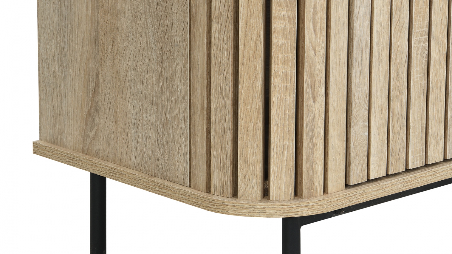 Meuble TV 2 portes rainurées couleur chêne L160xH55 cm - Solna