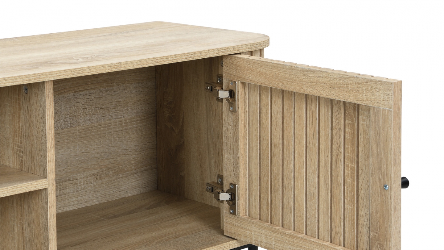 Meuble TV 2 portes rainurées couleur chêne L160xH55 cm - Solna
