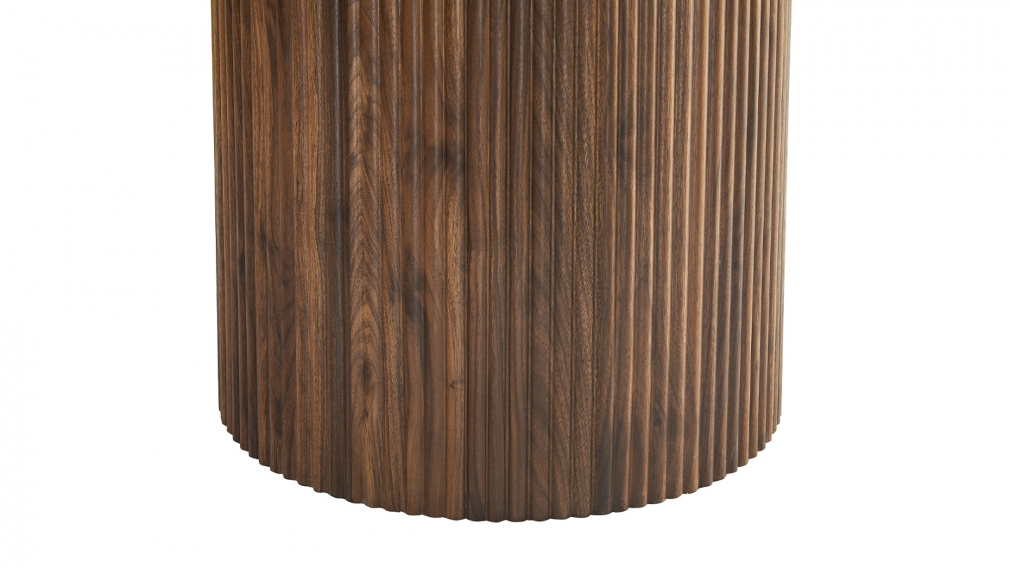Table à manger ronde plateau en céramique effet marbre et piètement effet noyer 5 à 6 pers. 120 cm - Mira