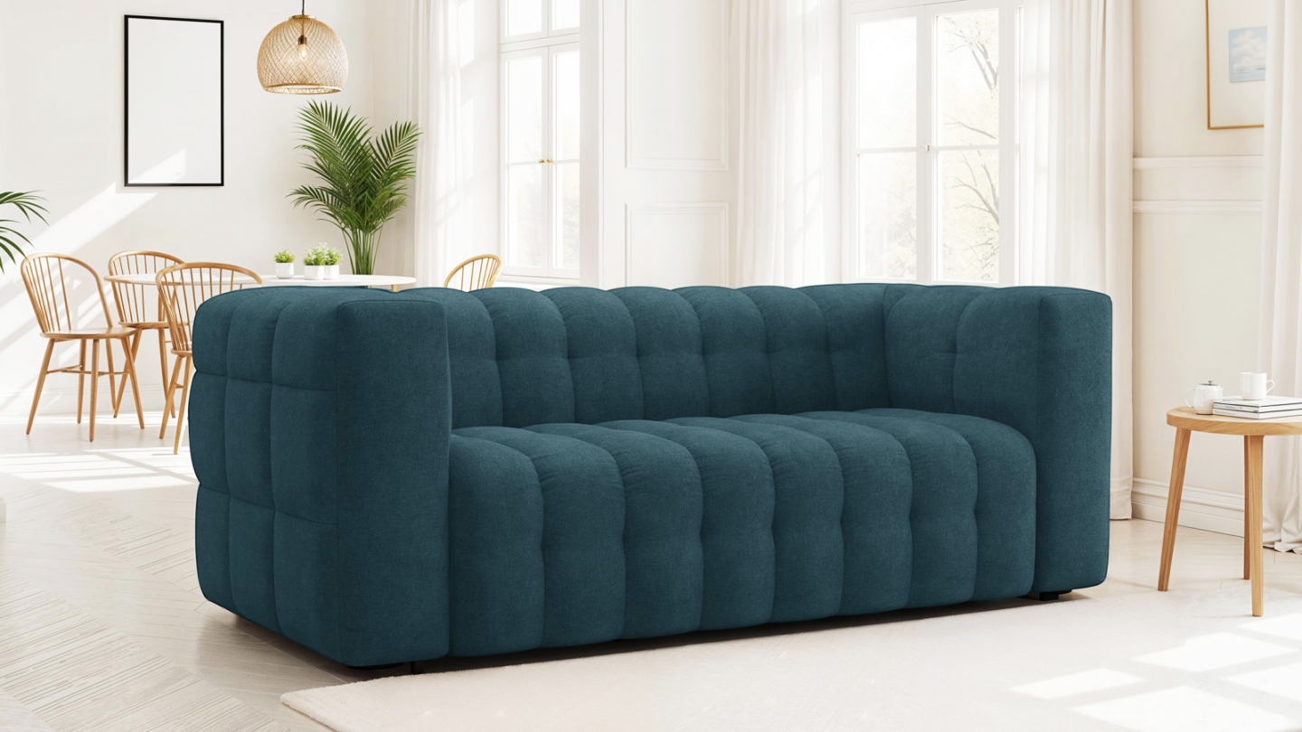 Canapé 3 places en tissu chenille bleu foncé - Cester