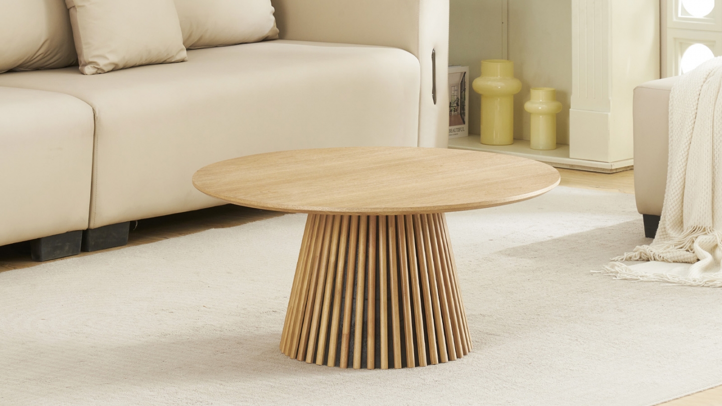 Table basse ronde en bois piètement cannelé - 80 cm - Ada