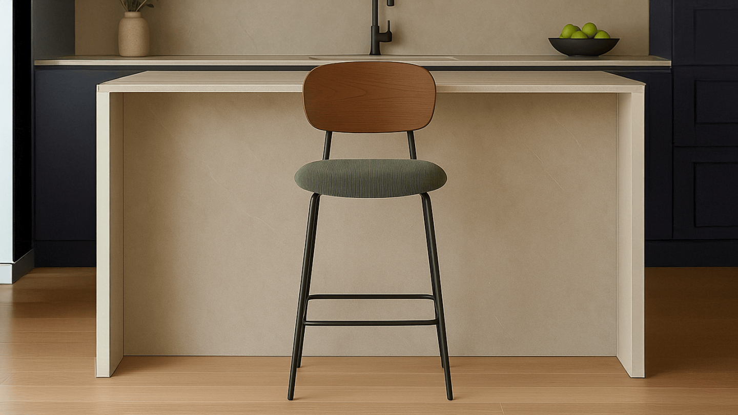 Lot de 2 tabourets de bar en velours côtelé vert kaki - Dany