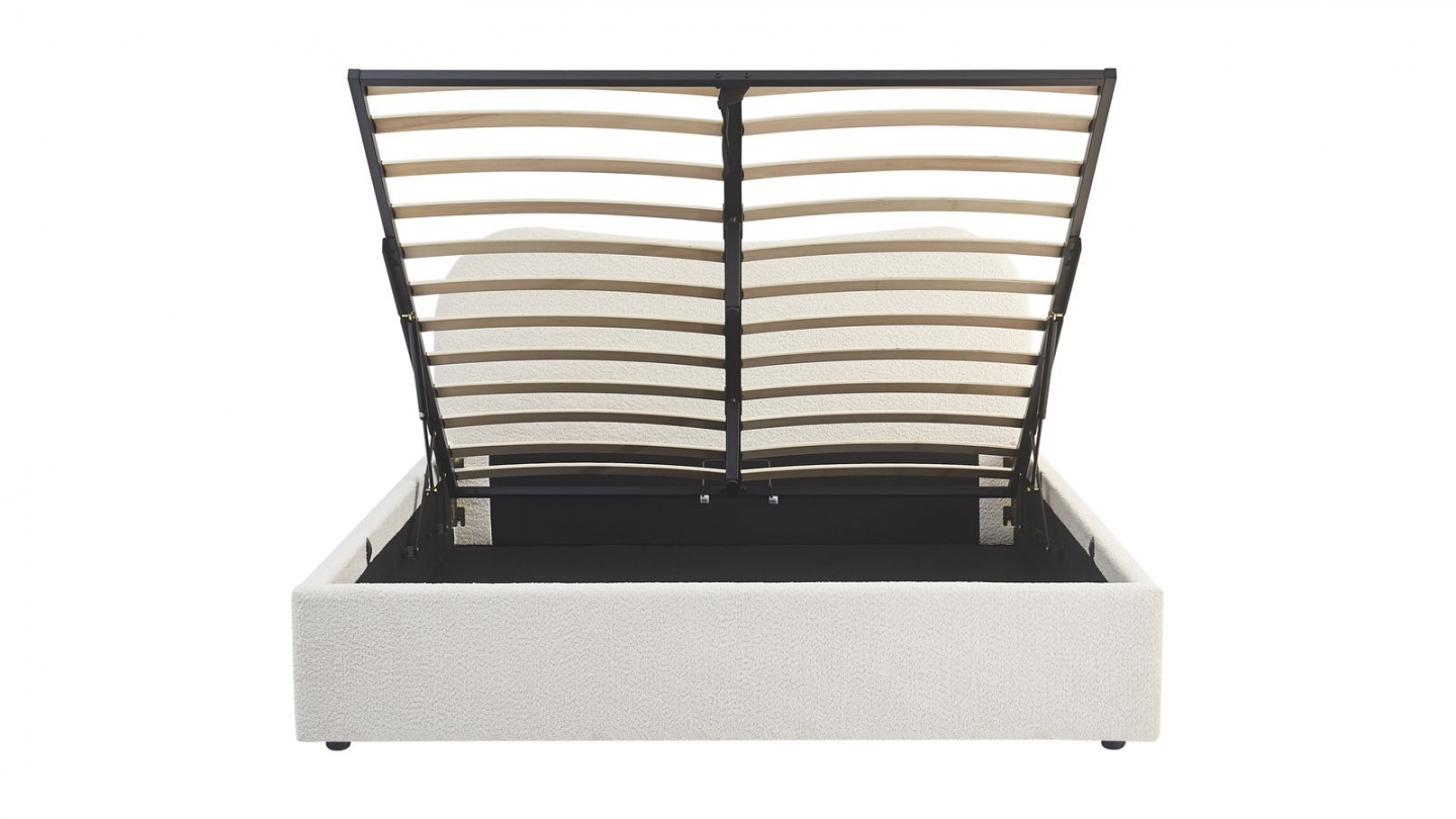 Lit coffre adulte 160x200 cm avec tête le lit arrondie en tissu bouclé beige - Suzon