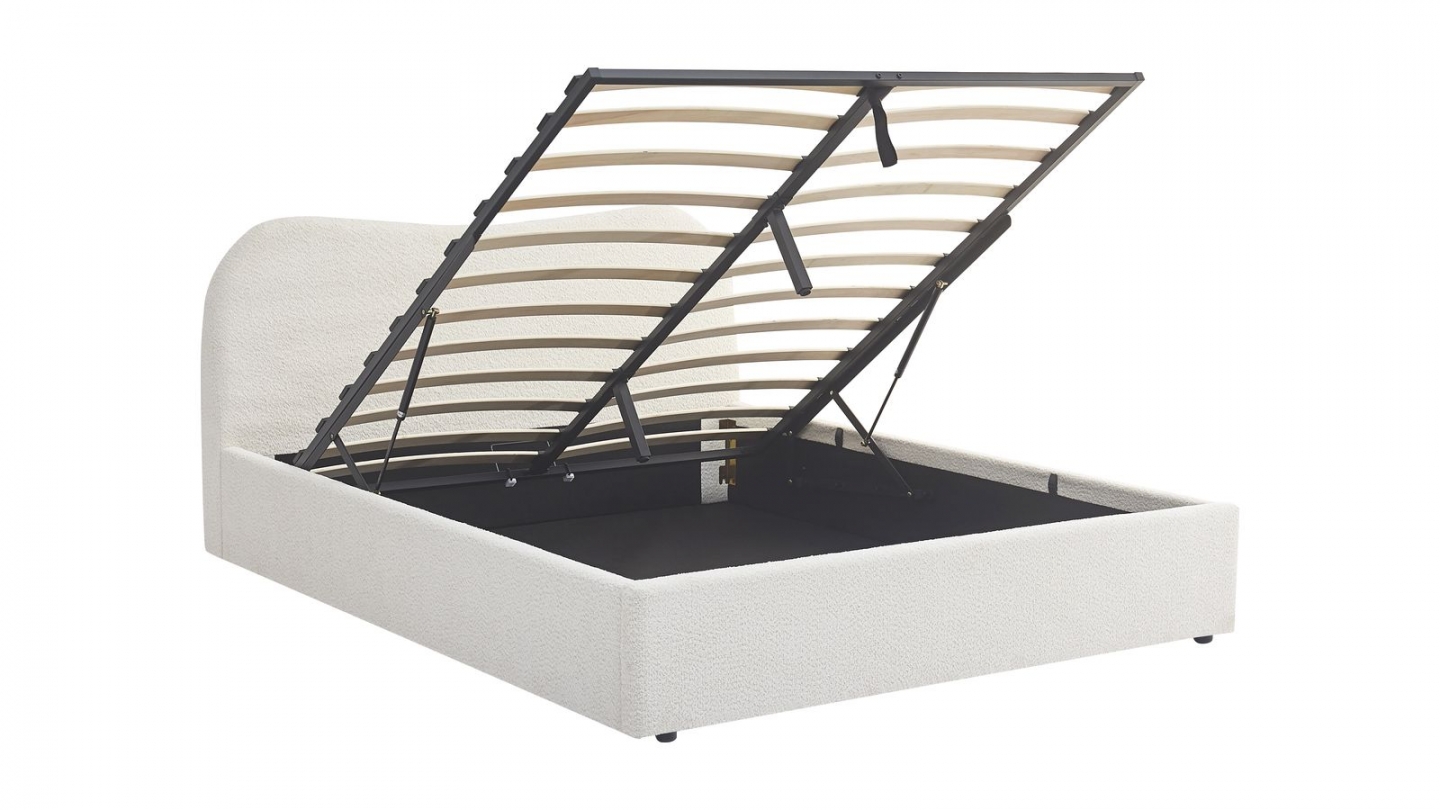 Lit coffre adulte 160x200 cm avec tête le lit arrondie en tissu bouclé beige - Suzon