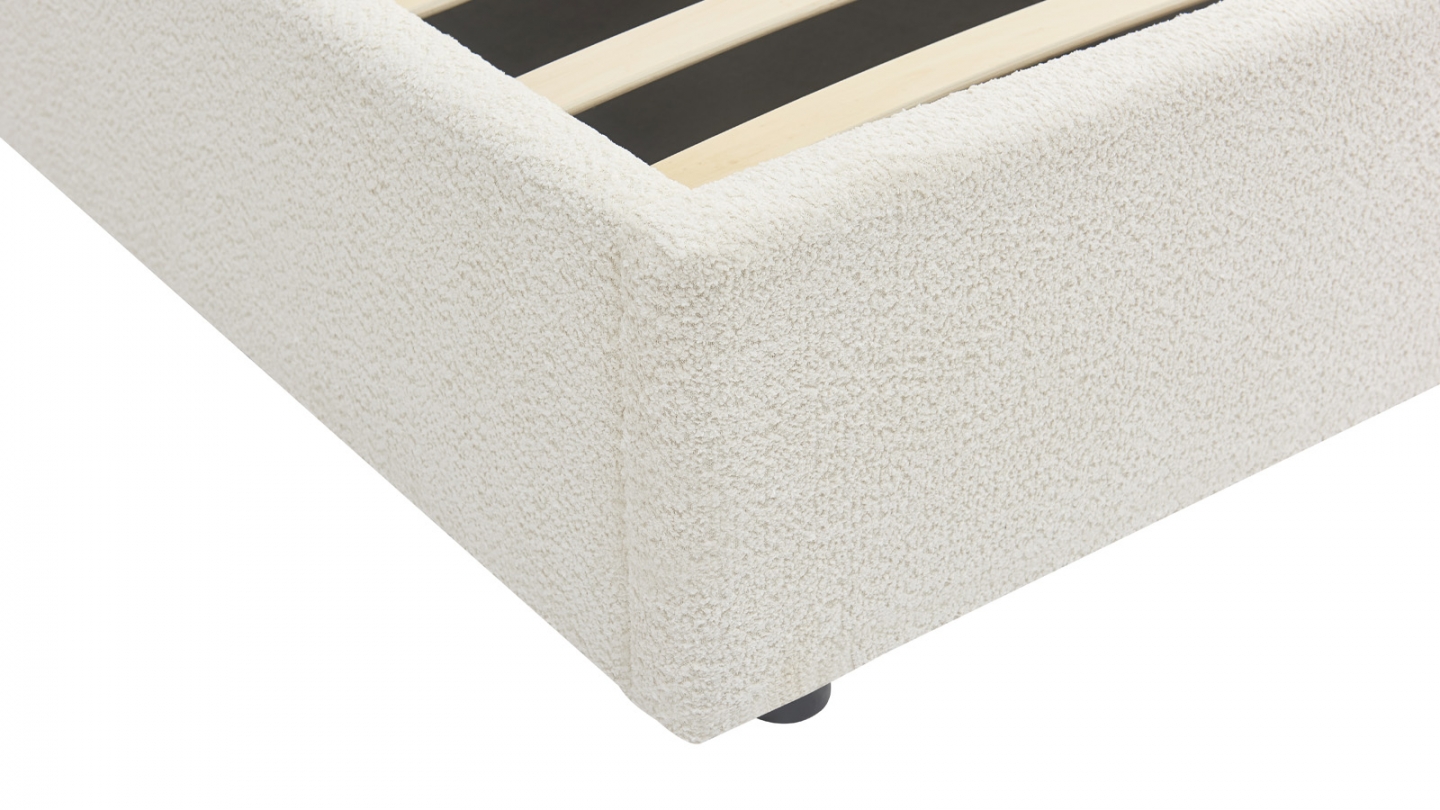 Lit coffre adulte 160x200 cm avec tête le lit arrondie en tissu bouclé beige - Suzon