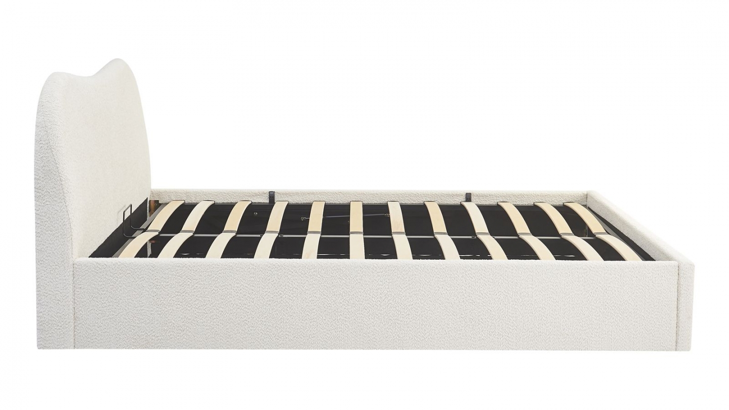 Lit coffre adulte 160x200 cm avec tête le lit arrondie en tissu bouclé beige - Suzon