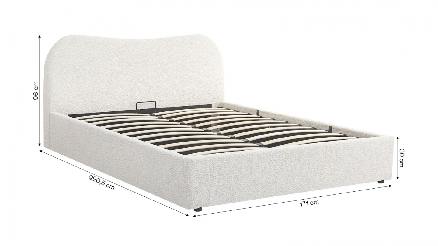 Lit coffre adulte 160x200 cm avec tête le lit arrondie en tissu bouclé beige - Suzon