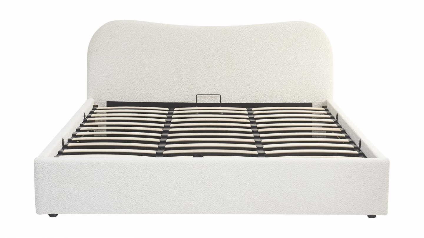 Lit coffre adulte 180x200 cm avec tête le lit arrondie en tissu bouclé beige - Suzon