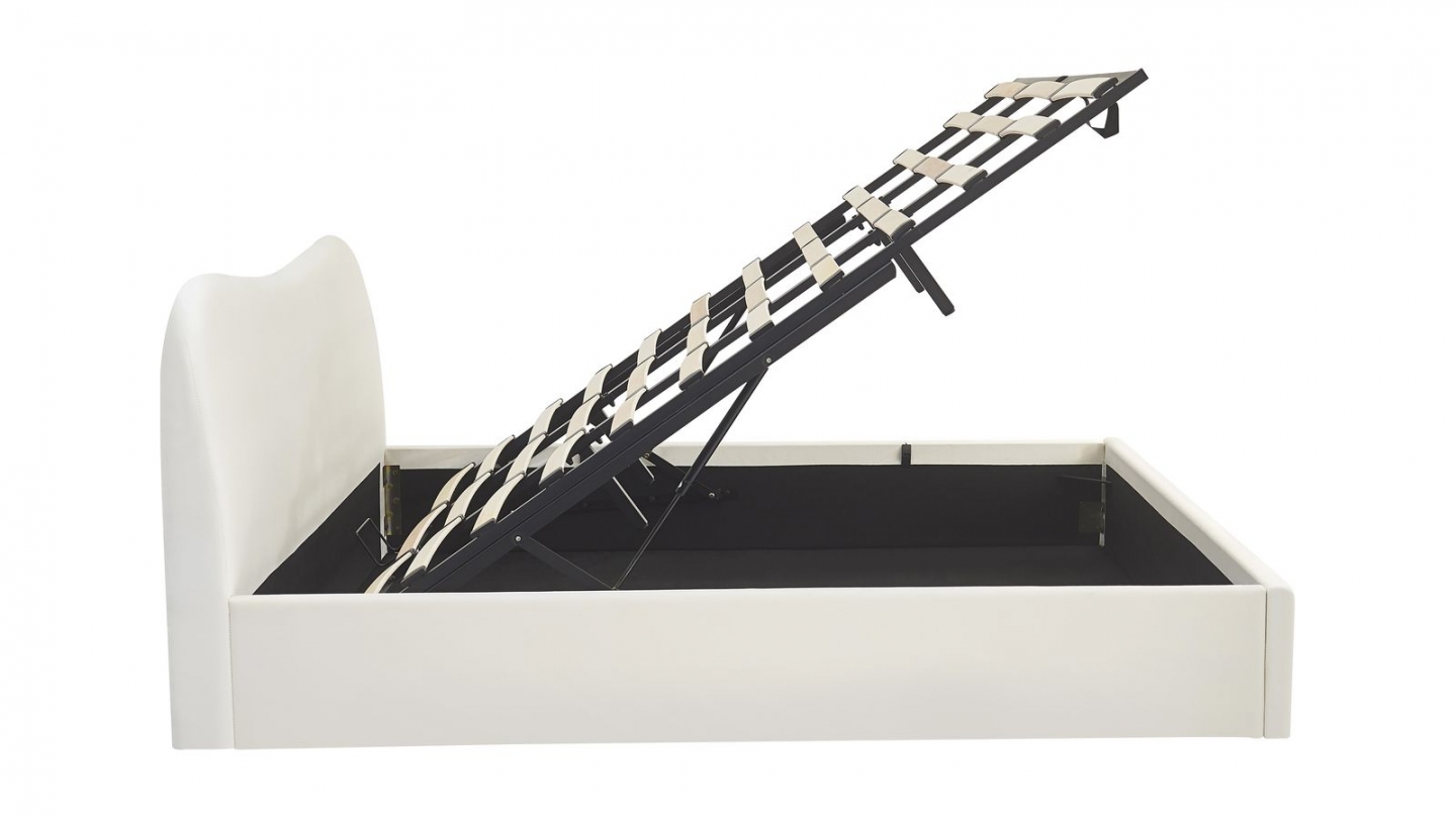 Lit coffre adulte 180x200 cm avec tête le lit matelassée en velours beige - Suzon