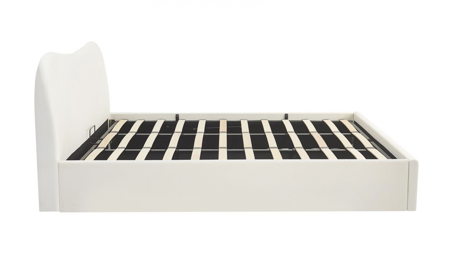 Lit coffre adulte 180x200 cm avec tête le lit matelassée en velours beige - Suzon