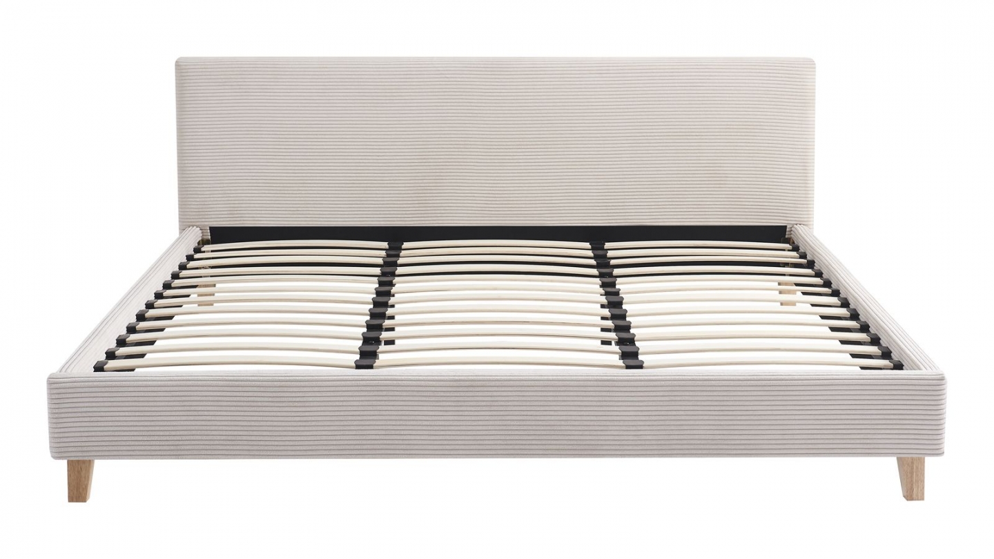 Ensemble Lit adulte 180x200cm avec tête de lit en velours côtelé beige - Milo + Matelas mémoire de forme - Dual Confort