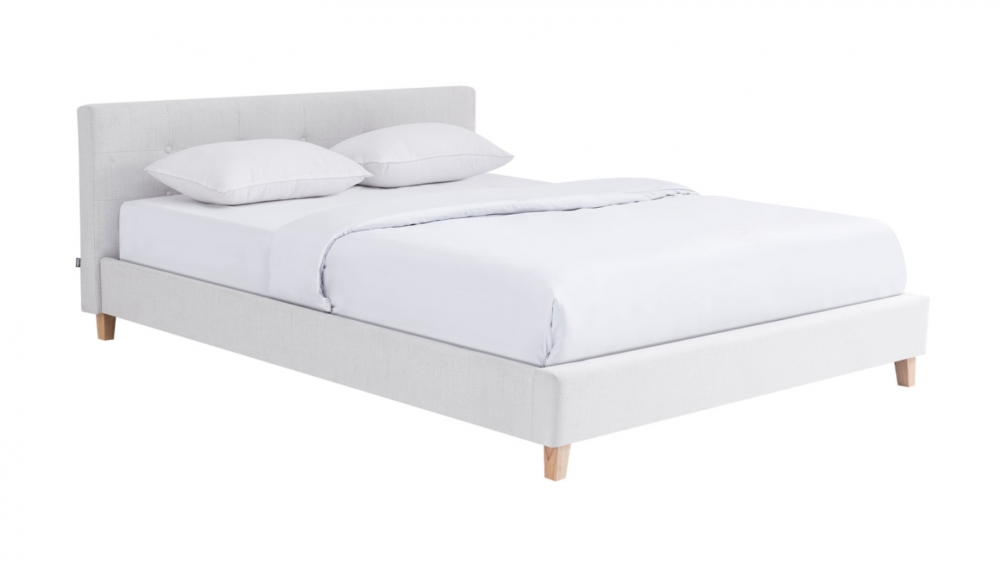 Ensemble Lit adulte 180x200cm avec tête de lit en tissu beige - Milo + Matelas mémoire de forme - Dual Confort