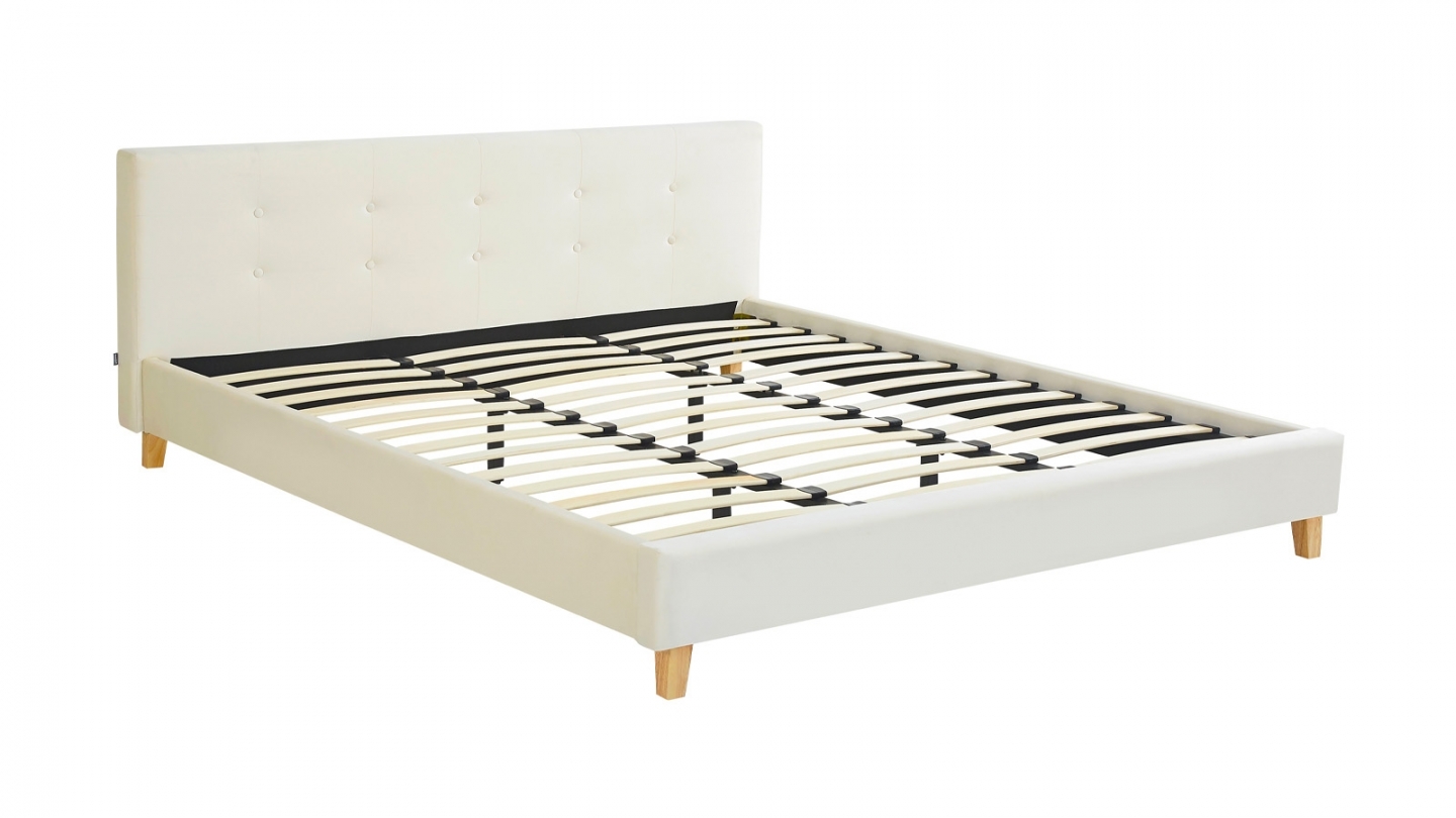 Ensemble Lit adulte 180x200cm avec tête de lit en velours beige - Milo + Matelas mémoire de forme - Dual Confort