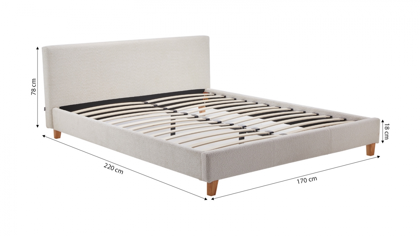 Ensemble Lit adulte 160x200cm avec tête de lit en tissu bouclé beige - Milo + Matelas mémoire de forme - Dual Confort