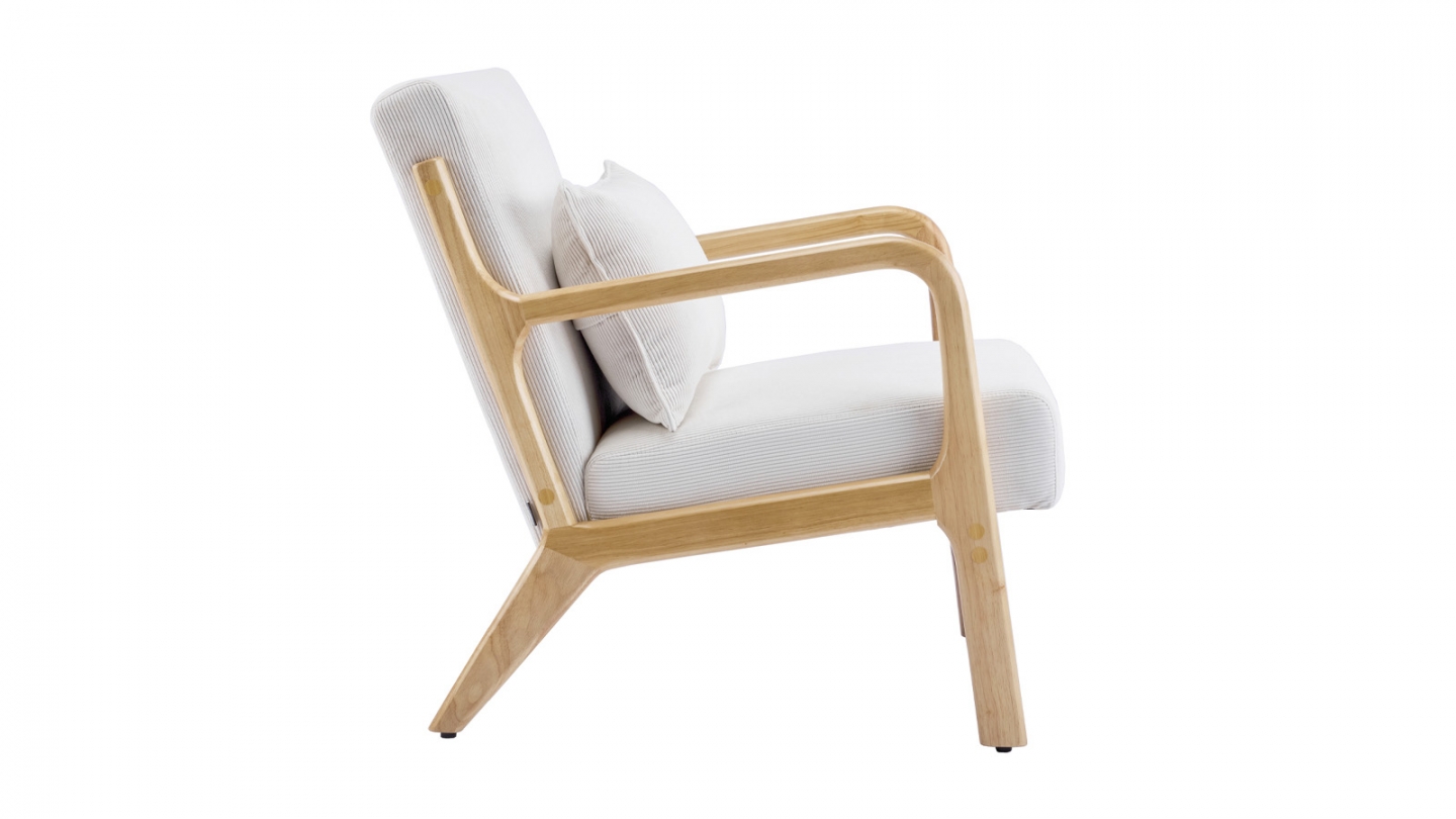Fauteuil en bois et velours fines côtes beige - Lanna