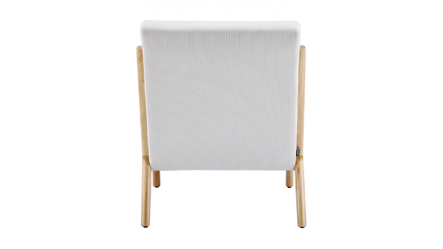 Fauteuil en bois et velours fines côtes beige - Lanna