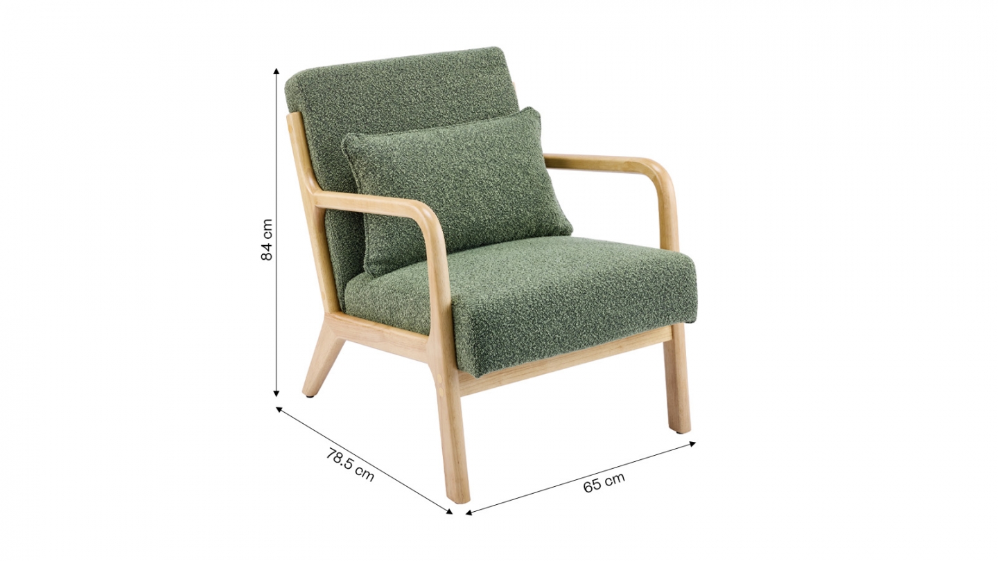Fauteuil en bois et tissu bouclé vert - Lanna