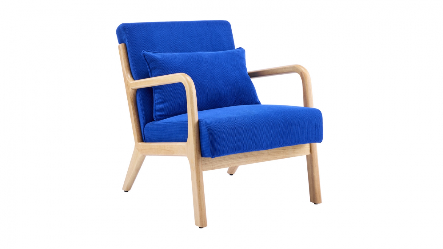 Fauteuil en bois et velours côtelé bleu électrique - Lanna