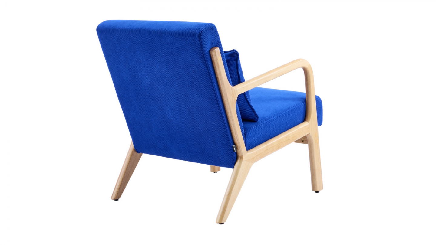 Fauteuil en bois et velours côtelé bleu électrique - Lanna