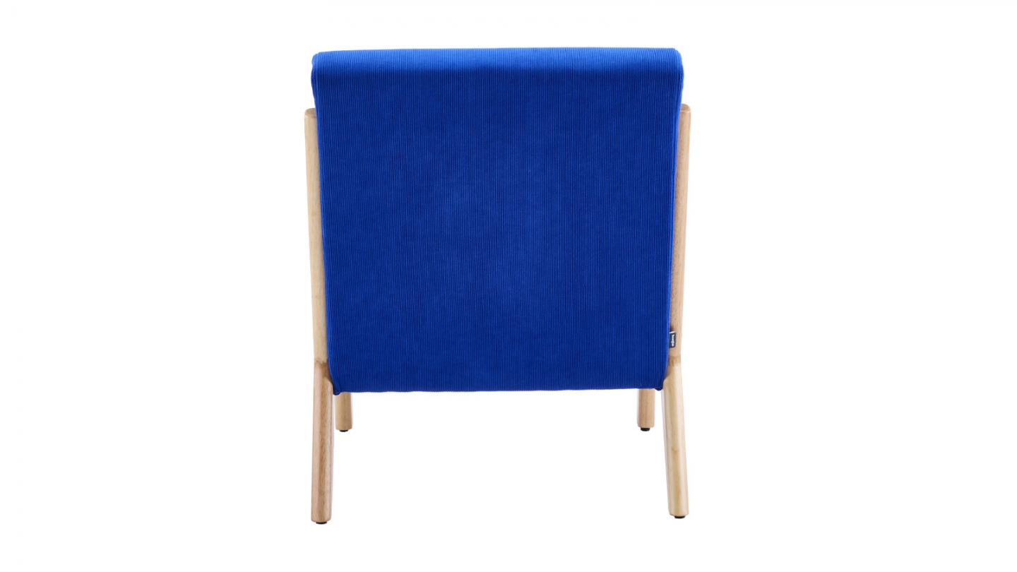 Fauteuil en bois et velours côtelé bleu électrique - Lanna