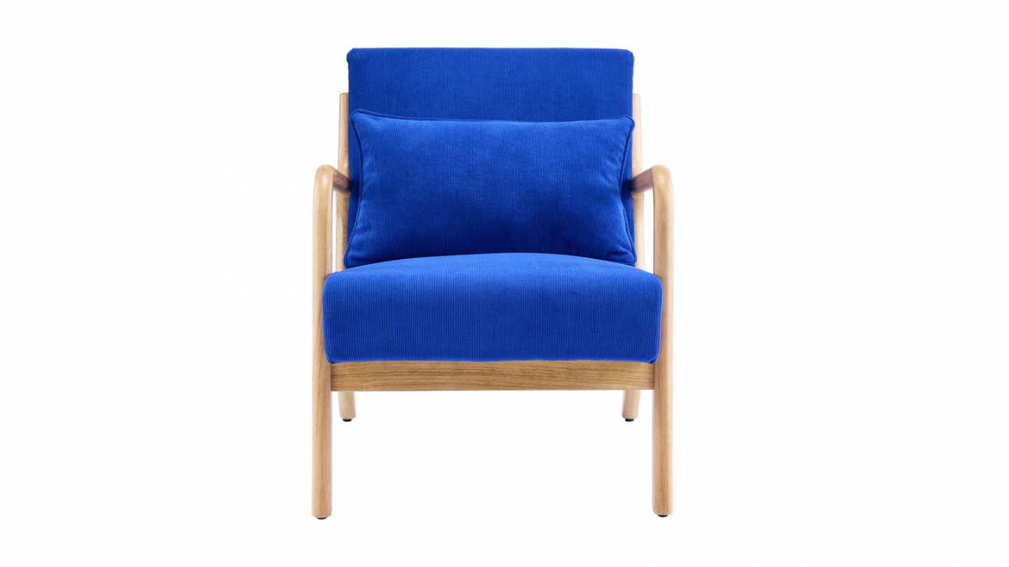 Fauteuil en bois et velours côtelé bleu électrique - Lanna