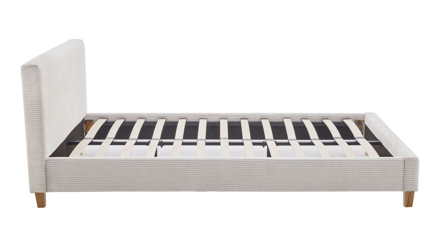 Ensemble Lit adulte 140x190cm avec tête de lit en velours côtelé beige - Milo + Matelas mémoire de forme - Dual Confort