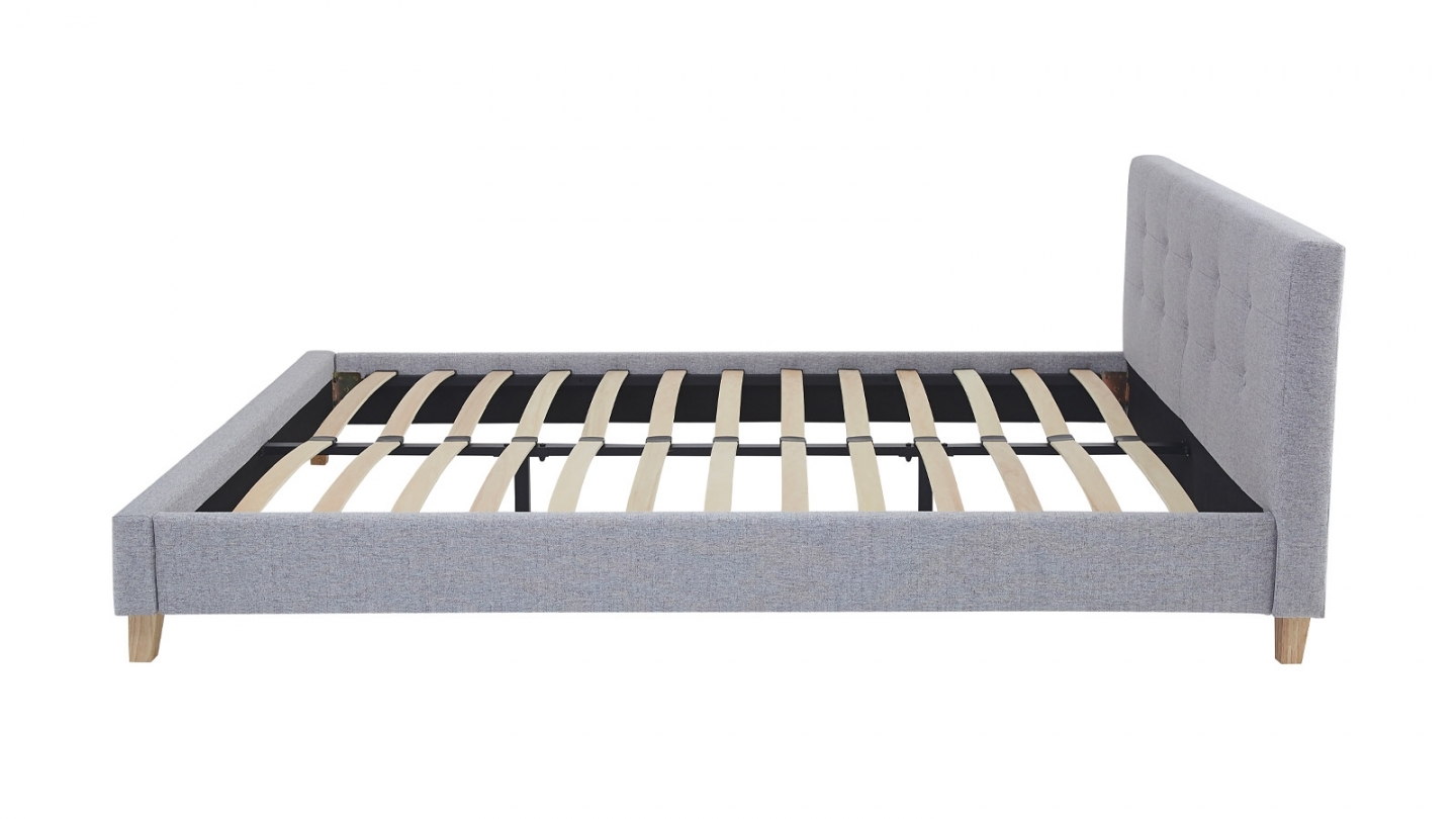 Ensemble Lit adulte 140x190cm avec tête de lit en tissu gris chiné - Milo + Matelas mémoire de forme - Dual Confort